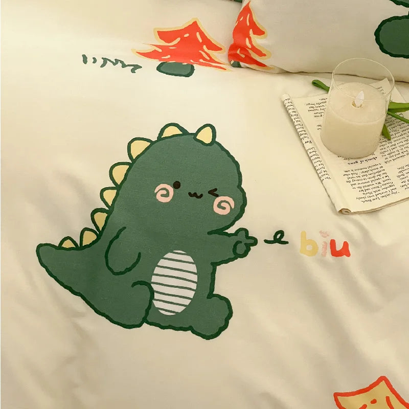 Kawaii Bear & Dinosaur Printed Bedding Set
