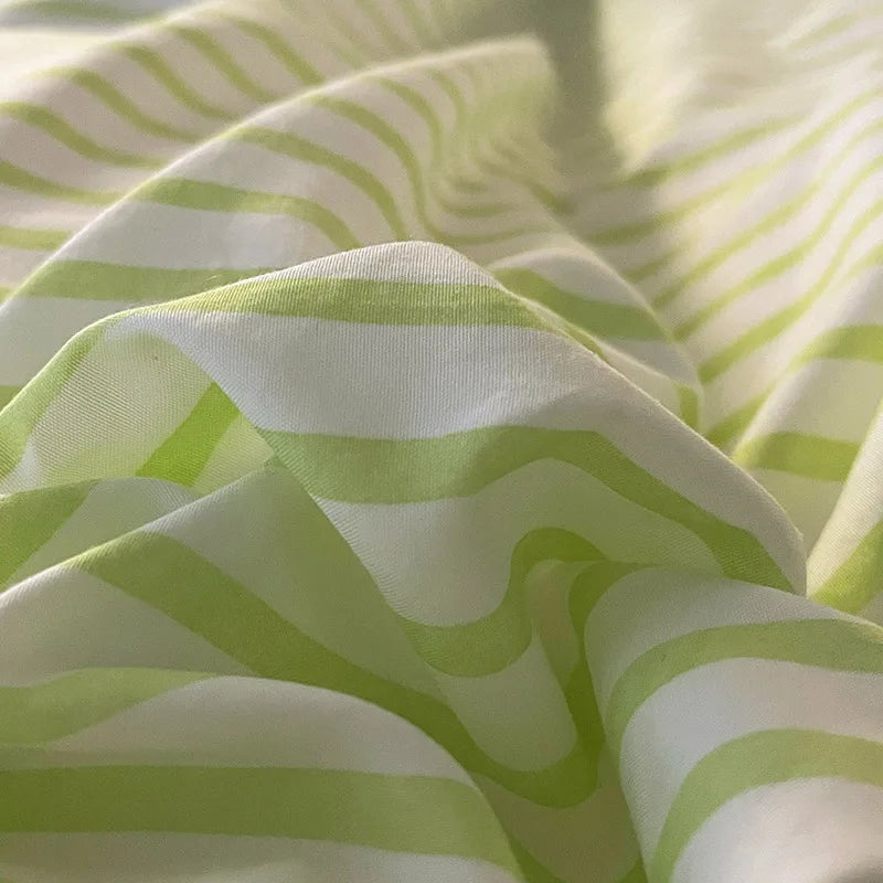 Green Stripe, Black Cat Embroidery Bedding Set