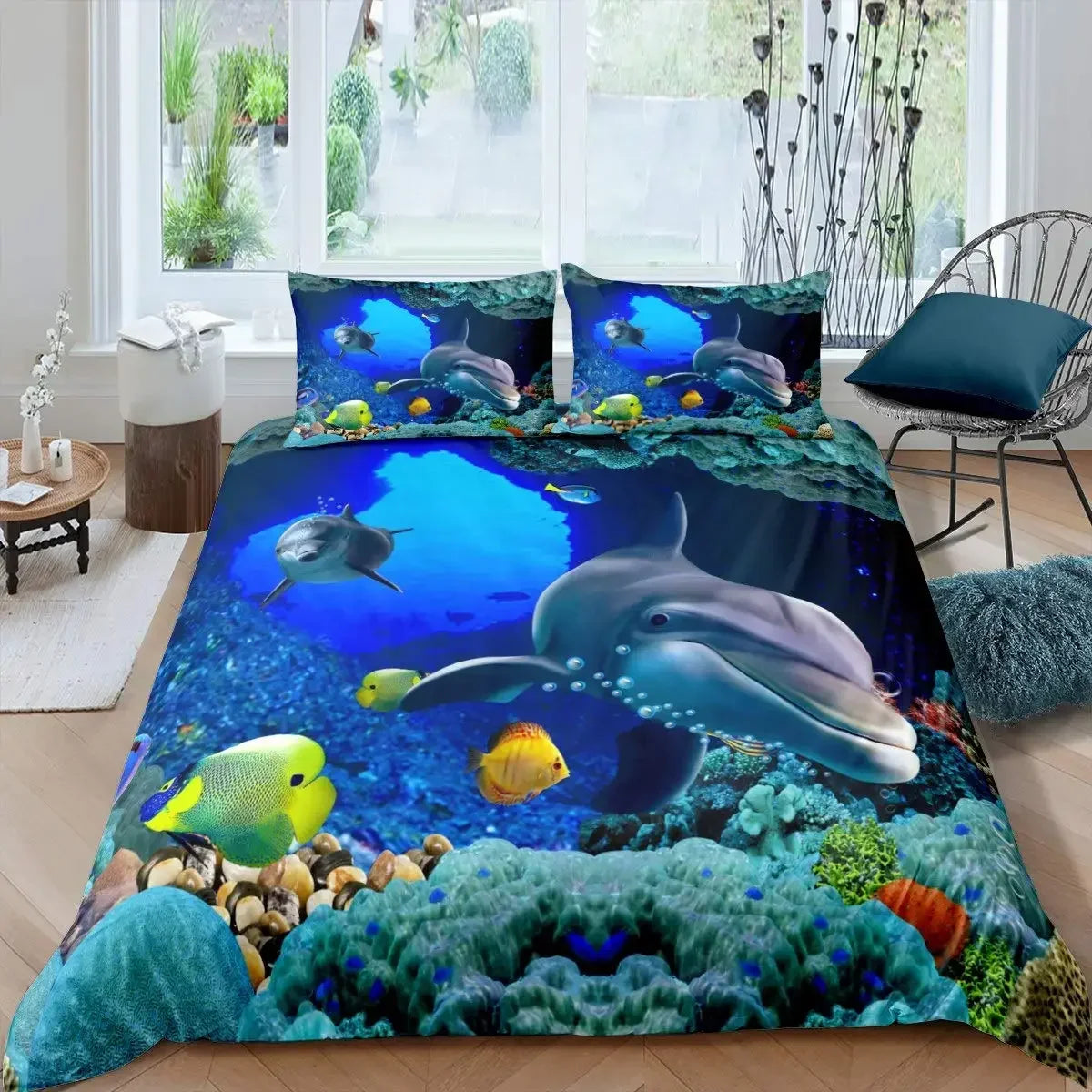 3D Dolphin In Blue Sea Queen King Size Bedding Sets Animal Single Quilt Duvet Cover Set Kids Adult Bed Polyester Bedclothes