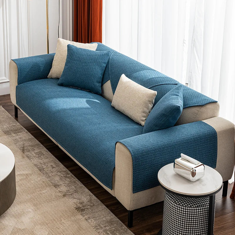 Linen Sofa Cover Solid Color Modern Living Room Anti-slip Combination Sofa Cushion Cover Full Cover Furniture Dust Protection