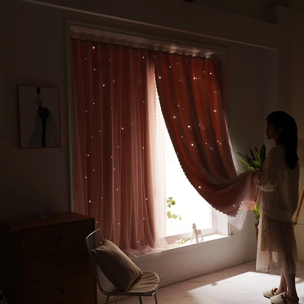 Star Blackout Curtains with Gauze