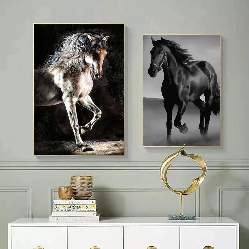 Modern Animals Horse Black and White Horse Posters, Prints Wall Art Pictures Canvas Painting, for Living Room Home Decoration
