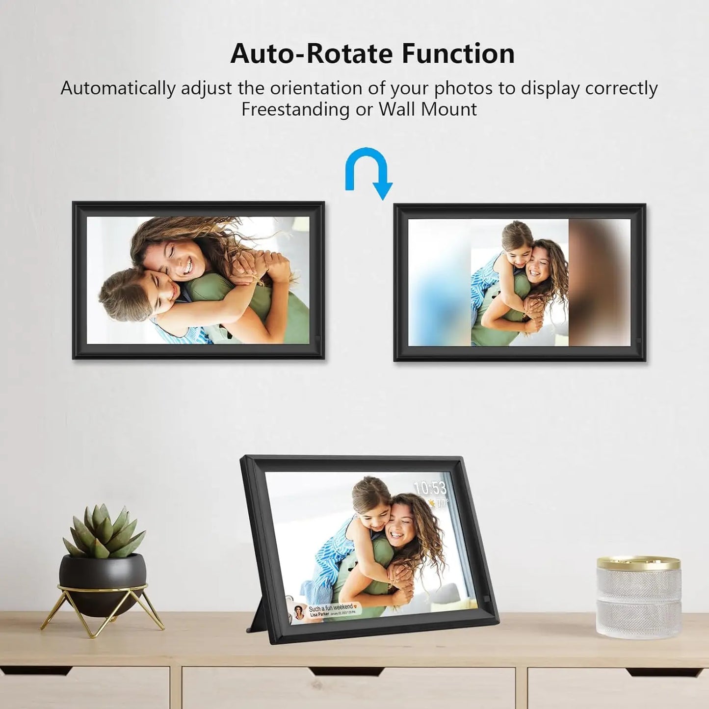 FRAMEO Digital Photo Frame WiFi 32GB 10.1 Inch 1280x800 IPS Touch Screen Digital Picture Frame Easy Setup Share Photo or Video