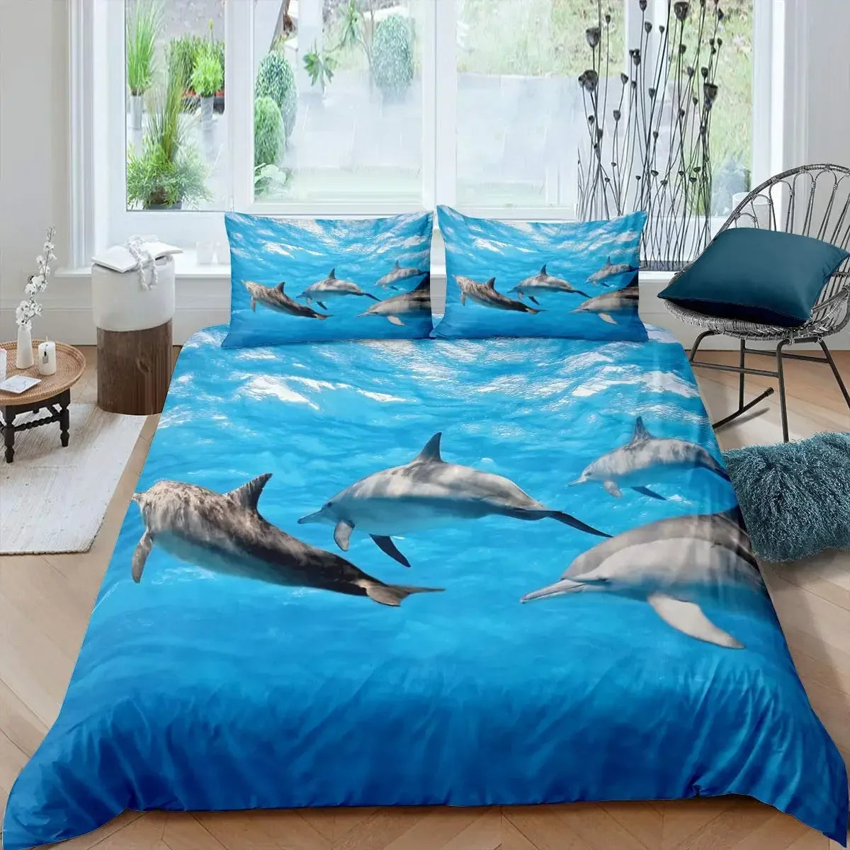 3D Dolphin In Blue Sea Queen King Size Bedding Sets Animal Single Quilt Duvet Cover Set Kids Adult Bed Polyester Bedclothes