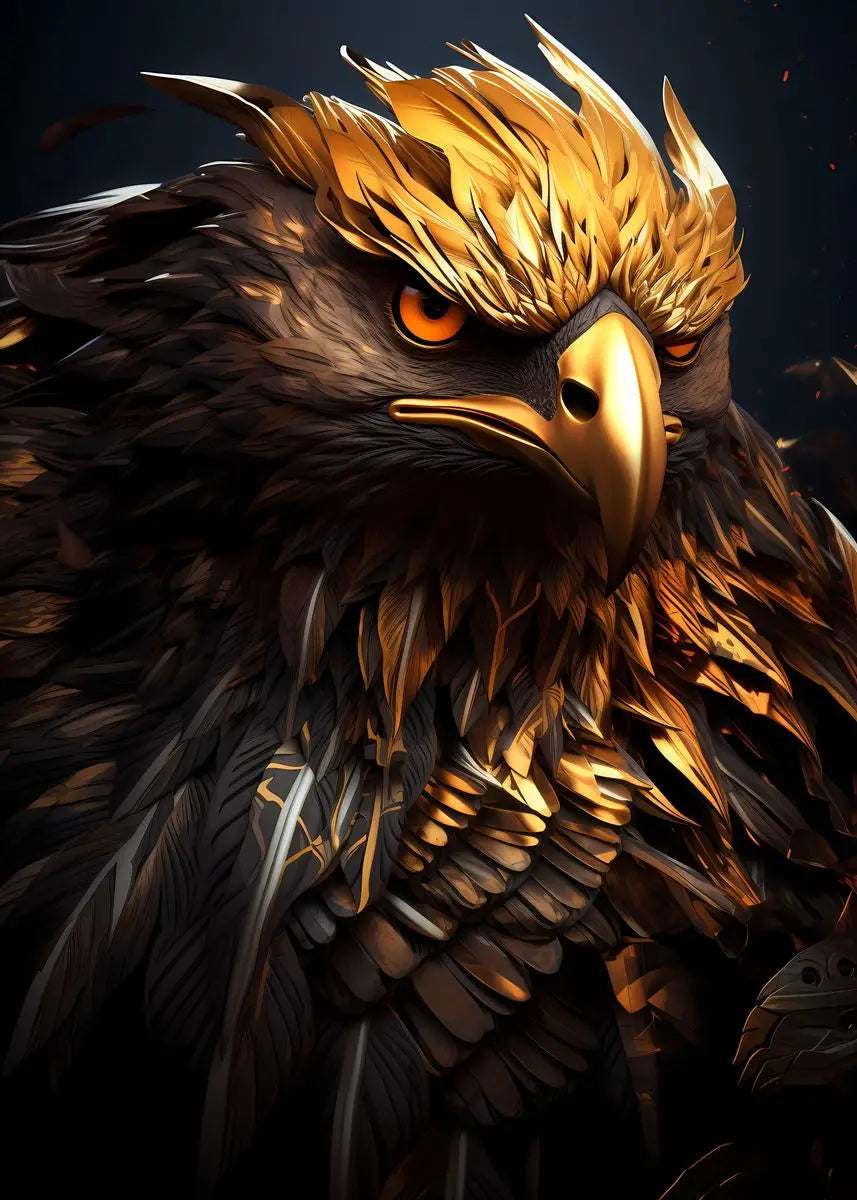 Golden Eagle Poster Bird Head Handsome Sharp Gold Animal Prints Canvas Painting Wall Art Pictures Home Room Modern Decoration