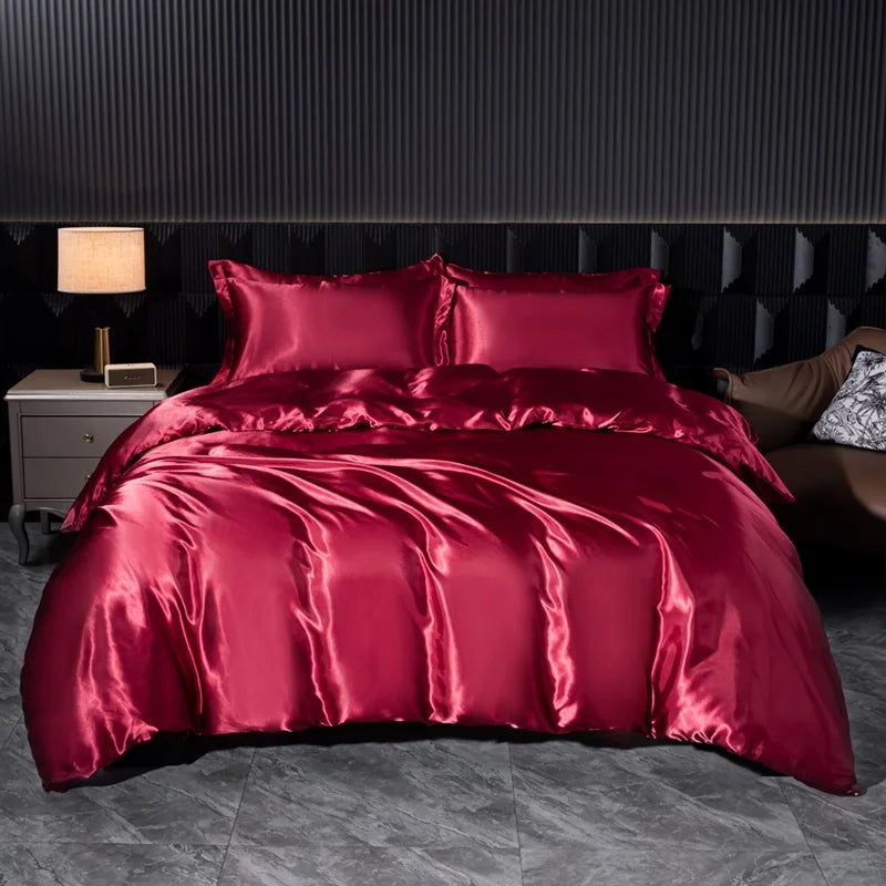 Luxury Bedding Set Solid Color Duvet Cover Bedsheet Pillowcase Smooth Satin Single Double King Queen Full Twin Size Quilt Cover