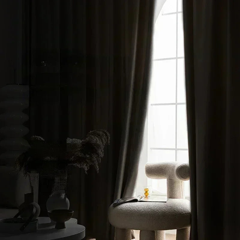 2025 new thickened French light luxury cream curtain cloth solid color bedroom living room full blackout sunscreen cotton linen