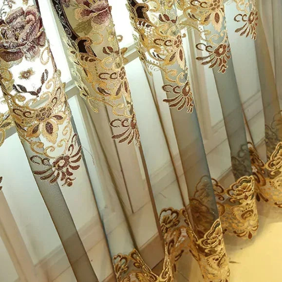 Luxury Golden Velvet Embroidered Curtains for Living Room Bedroom Elegant Hollow Shading Drapes Custom Valance Tulle Villa Decor