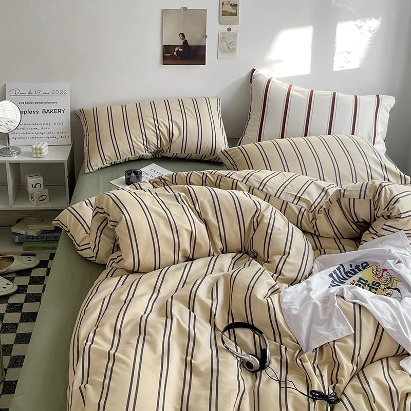Stripe Comforter Set with Pillowcase & Bed Sheet