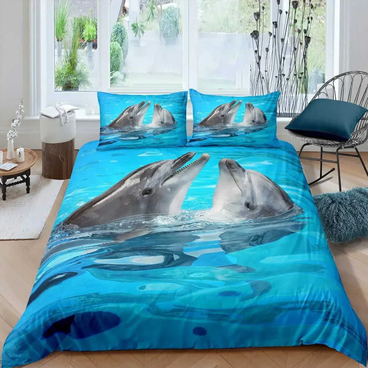 3D Dolphin In Blue Sea Queen King Size Bedding Sets Animal Single Quilt Duvet Cover Set Kids Adult Bed Polyester Bedclothes