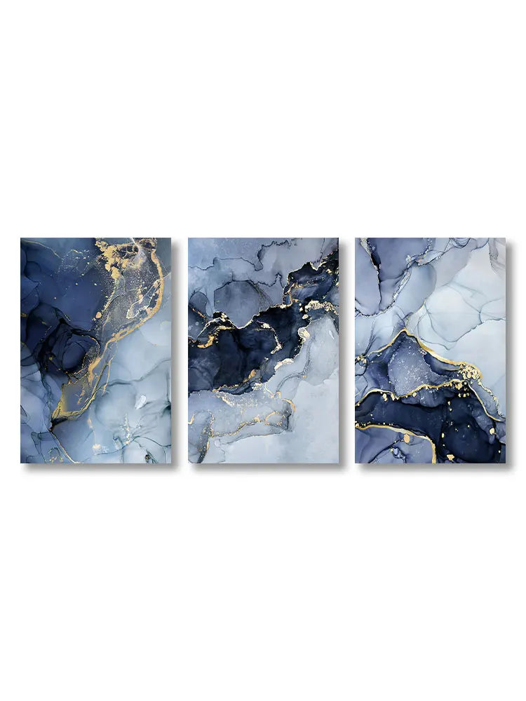 3pcs Modern Gold Blue Marble Wall Art Posters Abstract Canvas Painting Prints Pictures Living Room Interior Home Decoration