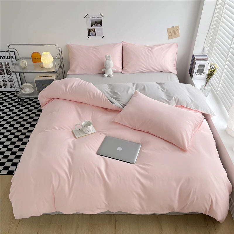 Purple Duvet Cover Microfiber Lavender Double Size Bedding Set,3pcs Comforter Cover with Zipper Closure Reverse Pink Quilt Cover