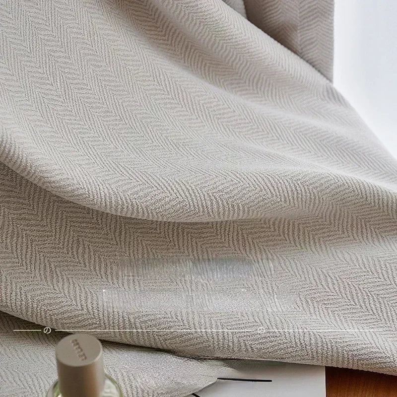 2025 new thickened French light luxury cream curtain cloth solid color bedroom living room full blackout sunscreen cotton linen