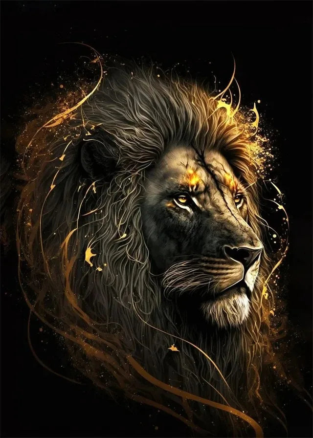 Black Gold Eagle Lion Canvas Painting Metal Poster Wall Art Nordic Deer Tiger Wolf Swan Aesthetic Picture for Living Room Decor
