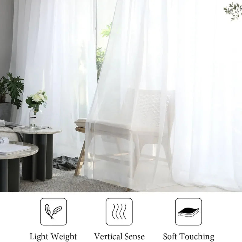 1Pc Super Soft Chiffon White Tulle Sheer Curtains for Living Room Lining Bedroom Window Decor HOTEL Door Luxury Modern 거즈 커튼