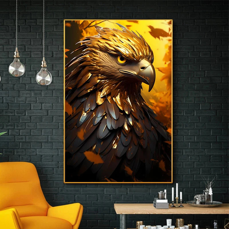 Golden Eagle Poster Bird Head Handsome Sharp Gold Animal Prints Canvas Painting Wall Art Pictures Home Room Modern Decoration
