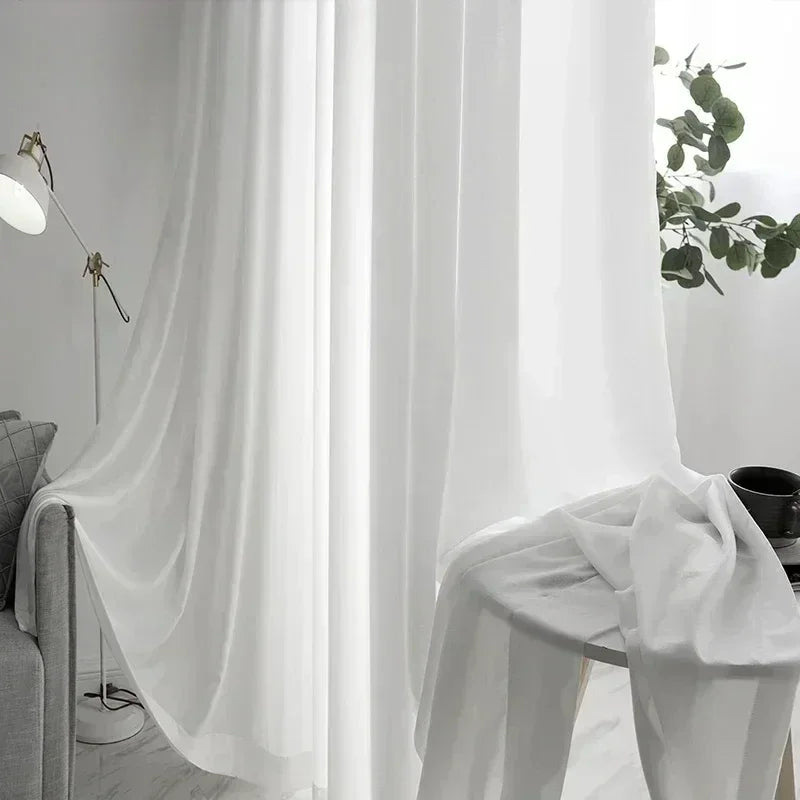 1PC White Tulle High Quality Sheer Curtains for Living Room Bedroom Window Solid Color Door Screen Party Drapes Partition Door