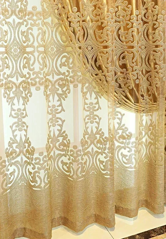 European Embroidery Luxury Gold Curtains for Living Dining Room Bedroom Door Window Room New High-end Tulle Customize