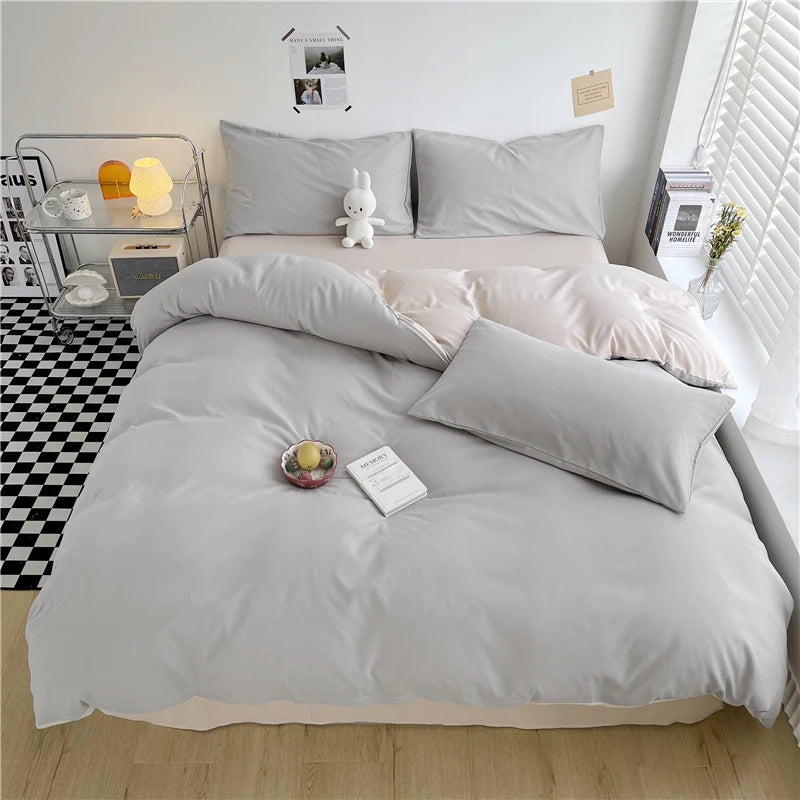Purple Duvet Cover Microfiber Lavender Double Size Bedding Set,3pcs Comforter Cover with Zipper Closure Reverse Pink Quilt Cover
