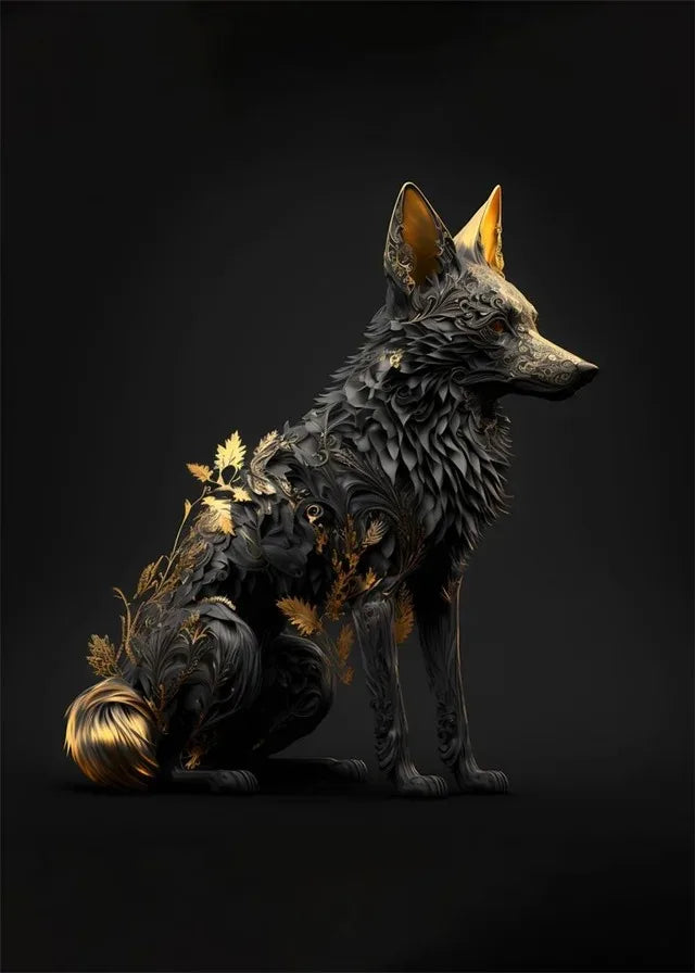 Black Gold Eagle Lion Canvas Painting Metal Poster Wall Art Nordic Deer Tiger Wolf Swan Aesthetic Picture for Living Room Decor