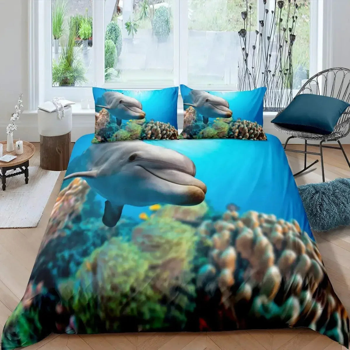 3D Dolphin In Blue Sea Queen King Size Bedding Sets Animal Single Quilt Duvet Cover Set Kids Adult Bed Polyester Bedclothes