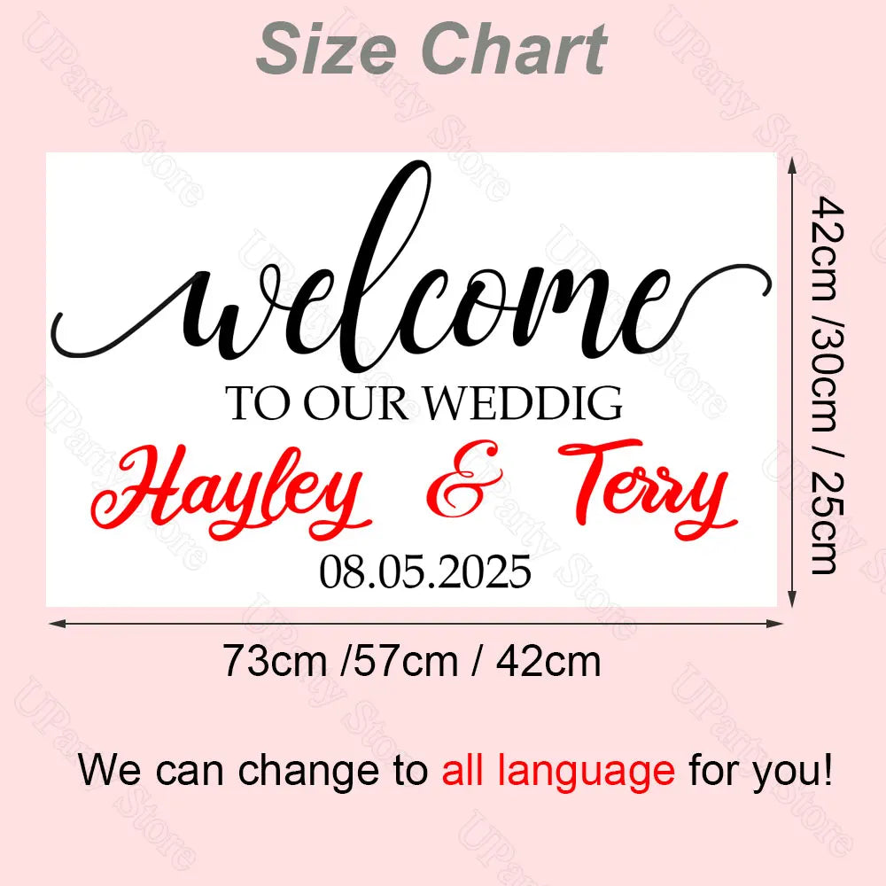 Wedding Welcome Sign Sticker Champane Mirror Gold Customized Wedding Party Welcome Vinyl Stickers for Wedding Bridal Shower Deco