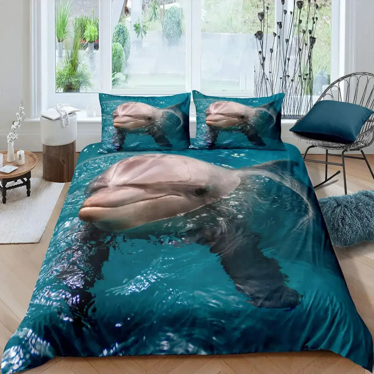 3D Dolphin In Blue Sea Queen King Size Bedding Sets Animal Single Quilt Duvet Cover Set Kids Adult Bed Polyester Bedclothes