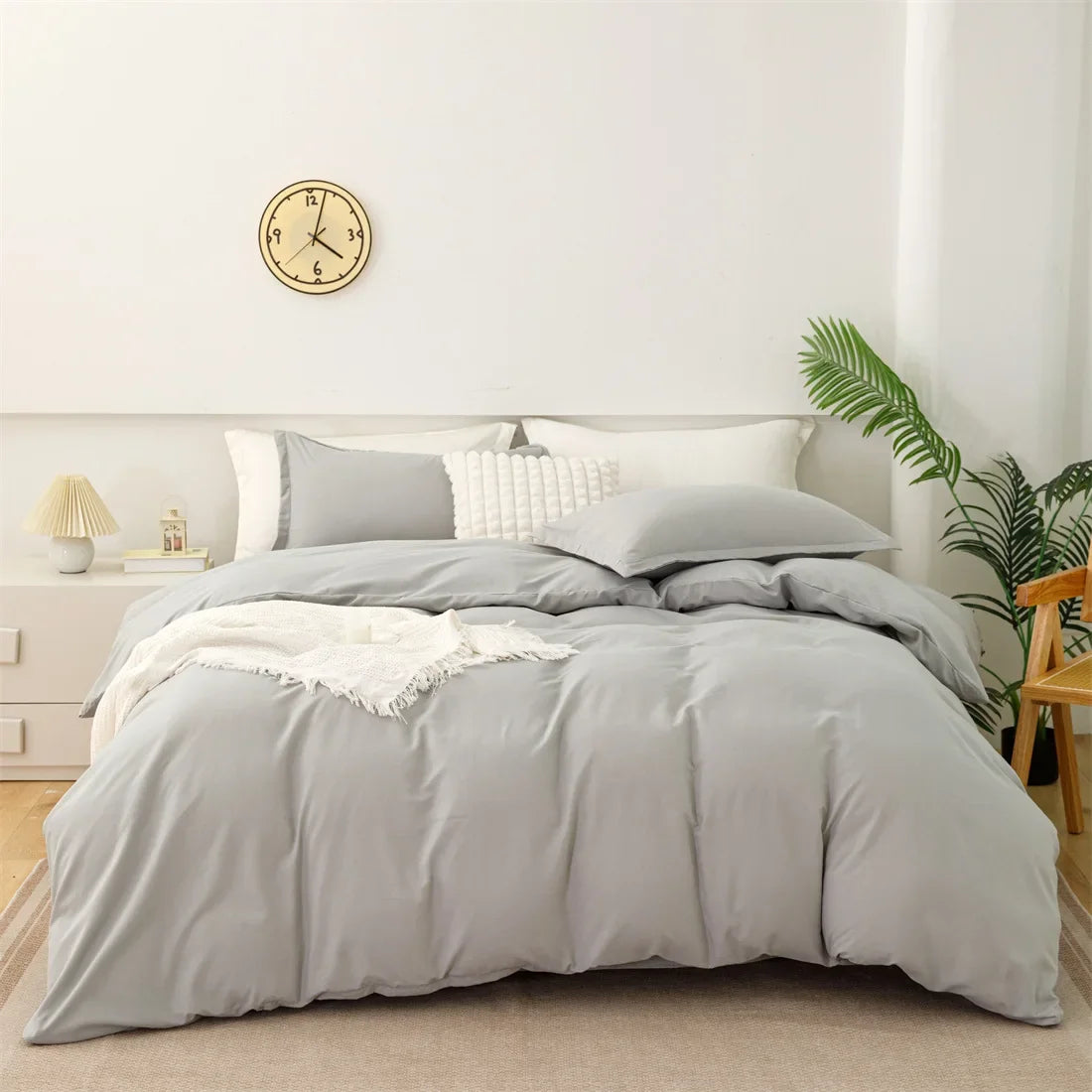 Nordic 3/4Pcs Solid Solor Bedding Set Home Duvet Cover Sheet Quilt Cover AB side Bedroom Decor Queen King Size 150x200 220x240