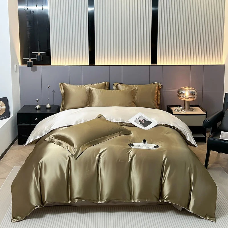Luxury Bedding Set Solid Color Duvet Cover Bedsheet Pillowcase Smooth Satin Single Double King Queen Full Twin Size Quilt Cover