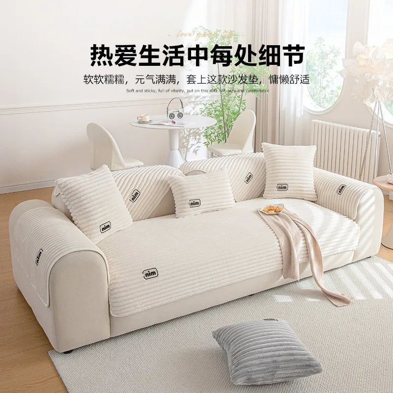 Winter Rabbit Fur Plush Sofa Cushion, Thickened Non-Slip Seat Pad, Anti-Cat Scratch Sofa Cover for Cross-Border