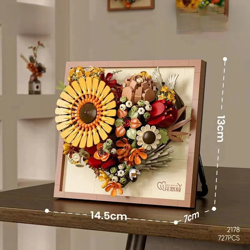 RiceBlcok 765pcs Flower Bouquet Building Blocks Set Creative Wall Art Framework Christmas Gifts home tabletop decoration