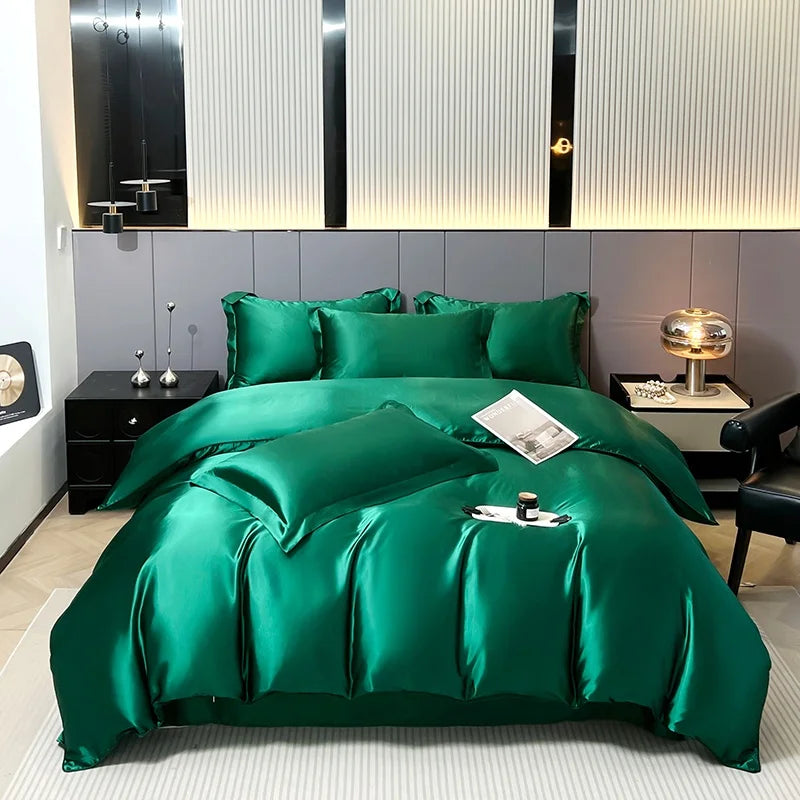 Luxury Bedding Set Solid Color Duvet Cover Bedsheet Pillowcase Smooth Satin Single Double King Queen Full Twin Size Quilt Cover