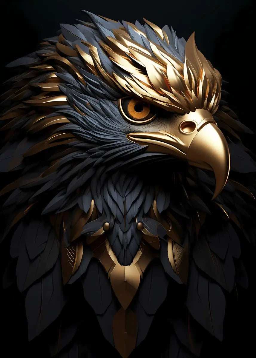 Golden Eagle Poster Bird Head Handsome Sharp Gold Animal Prints Canvas Painting Wall Art Pictures Home Room Modern Decoration