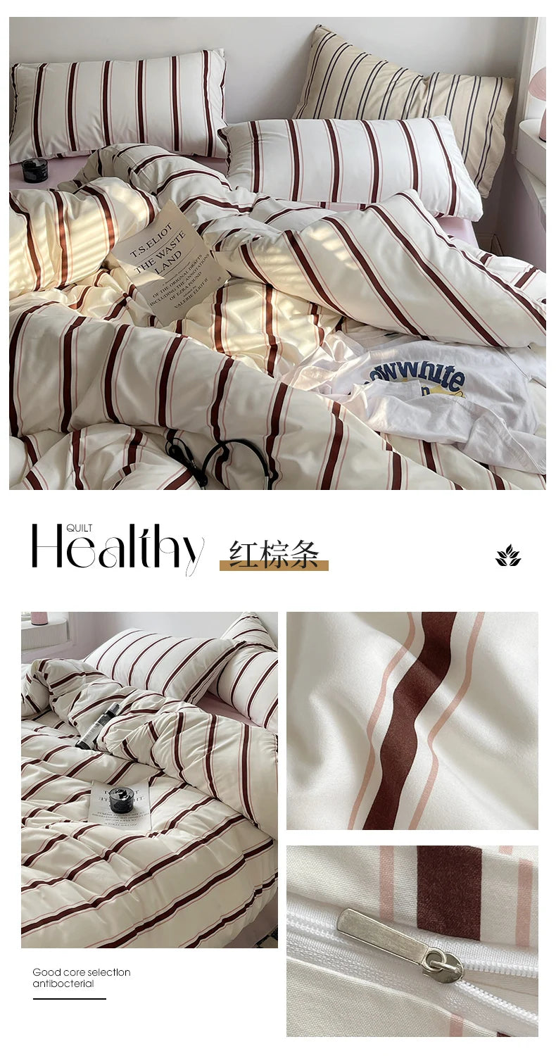 Stripe Comforter Set with Pillowcase & Bed Sheet