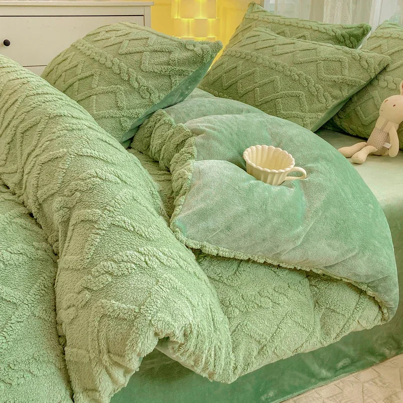 Tafuru Milk Fleece Single Quilt Set Autumn/winter Thickened Warm Solid Color Duvet Cover 200x230 220x240 Bedding for Double Use