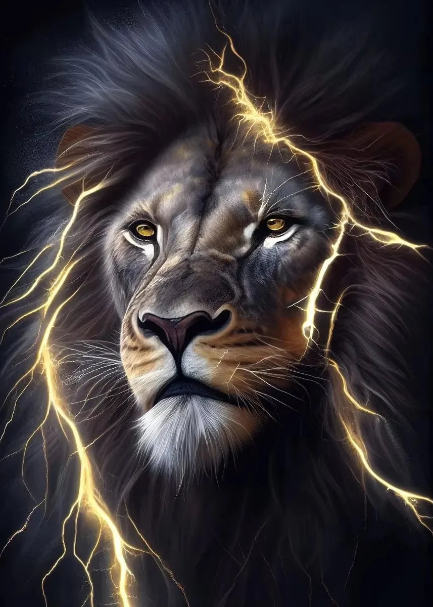 Black and Golden Light Lion Posters Modern Animal Canvas Painting HD Pictures Wall Art for Living Room Home Decoration No Frame