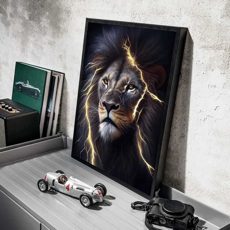 Black and Golden Light Lion Posters Modern Animal Canvas Painting HD Pictures Wall Art for Living Room Home Decoration No Frame