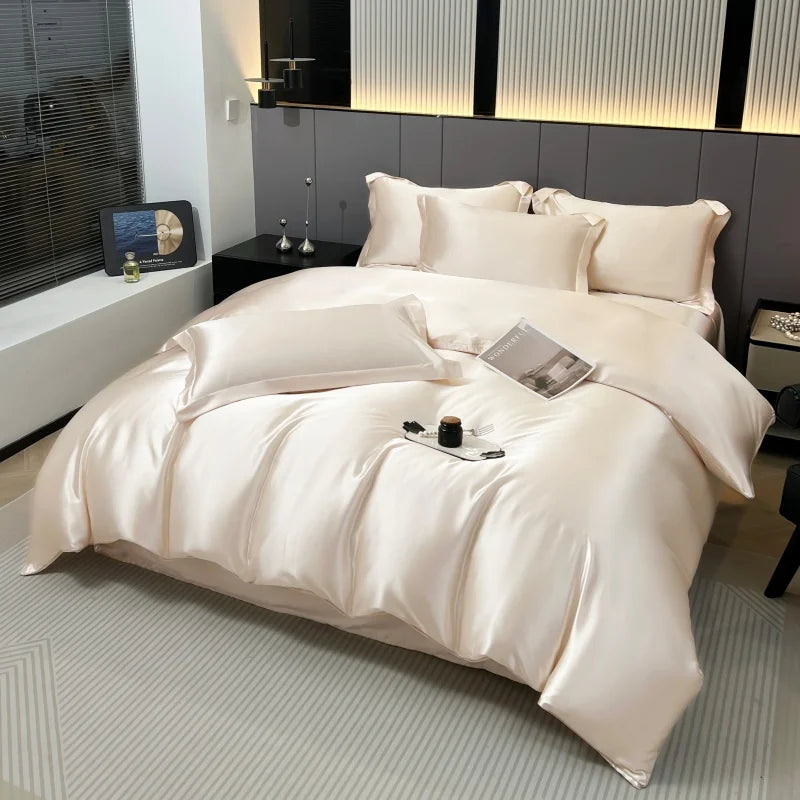 Luxury Bedding Set Solid Color Duvet Cover Bedsheet Pillowcase Smooth Satin Single Double King Queen Full Twin Size Quilt Cover