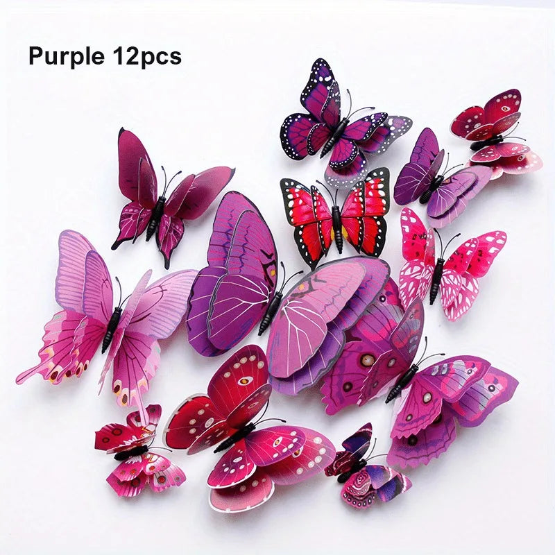 12pcs 3D Double Layer Butterfly Wall Stickers
