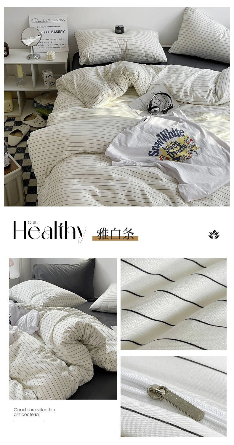 Stripe Comforter Set with Pillowcase & Bed Sheet