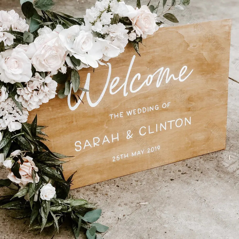 Wedding Welcome Sign Sticker Champane Mirror Gold Customized Wedding Party Welcome Vinyl Stickers for Wedding Bridal Shower Deco