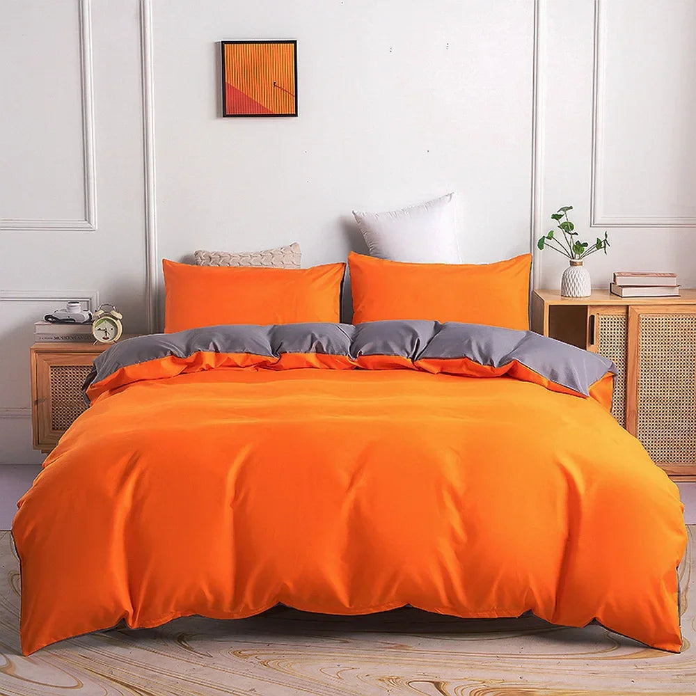 Winter Summer Orange Grey Bedding Set,Double Solid Side,duvet Cover+pillowcase (Excluding Filler) Bed Set,Queen Full King,2/3pc