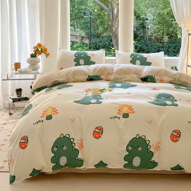 Kawaii Bear & Dinosaur Printed Bedding Set