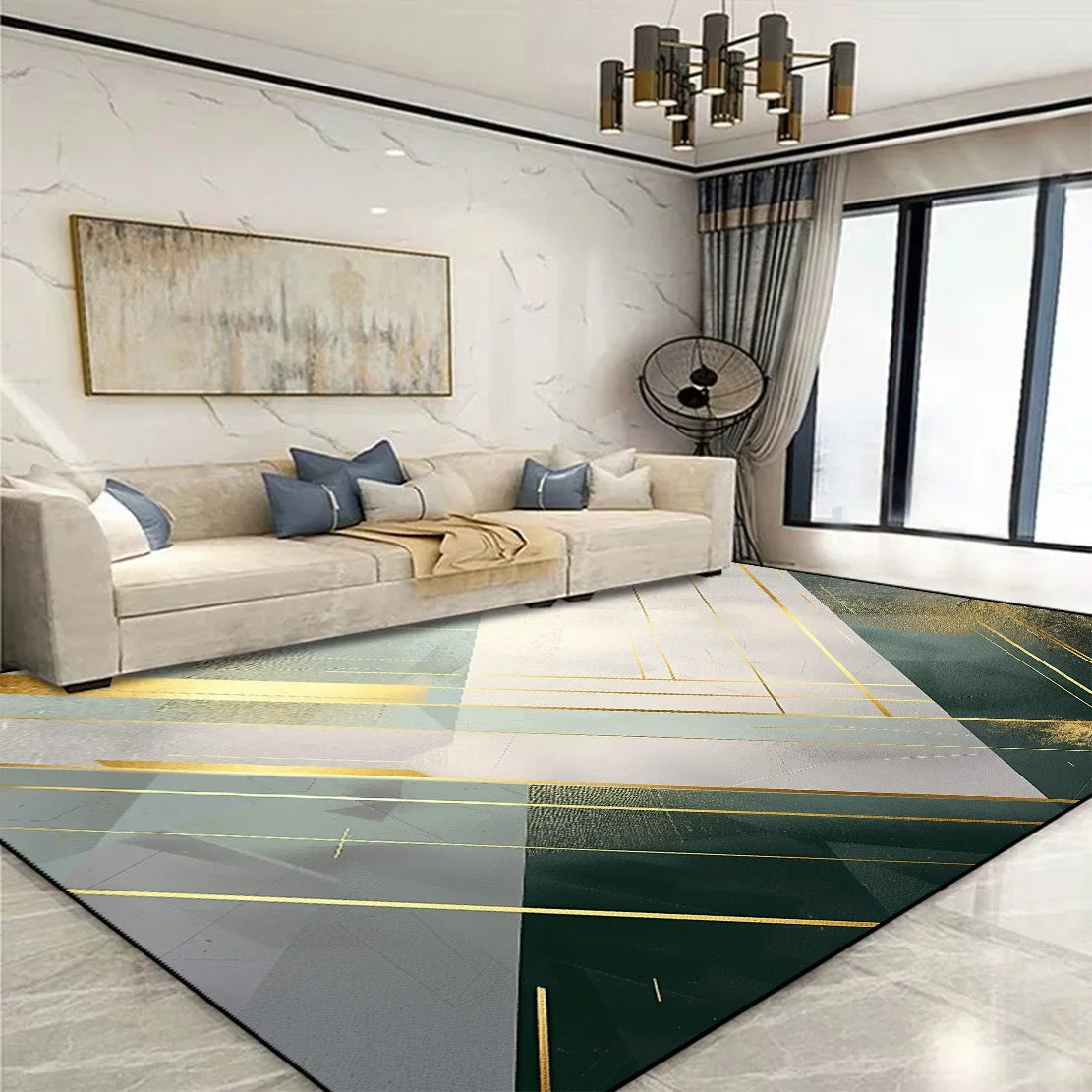 Modern Golden Geometric Non-slip Area Rug
