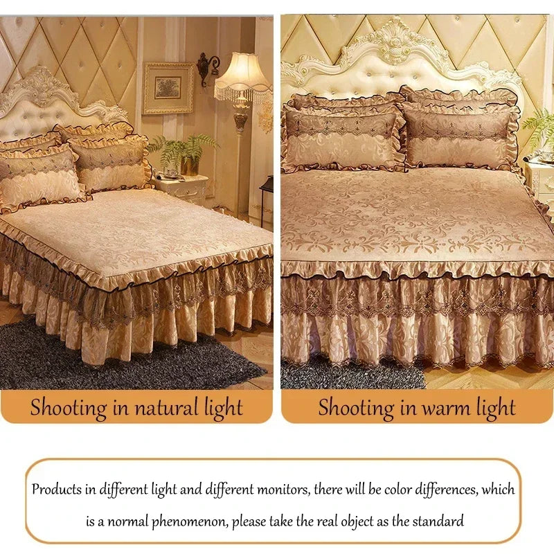 3-Piece Luxury Lace Bedspread with Thicken Bed Skirt
