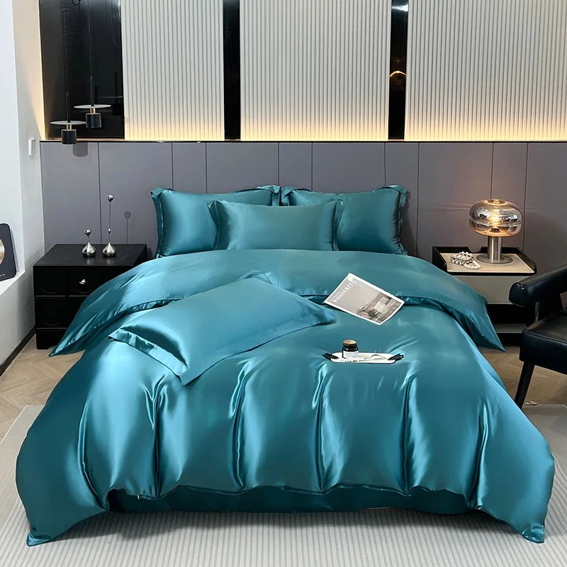 Luxury Bedding Set Solid Color Duvet Cover Bedsheet Pillowcase Smooth Satin Single Double King Queen Full Twin Size Quilt Cover