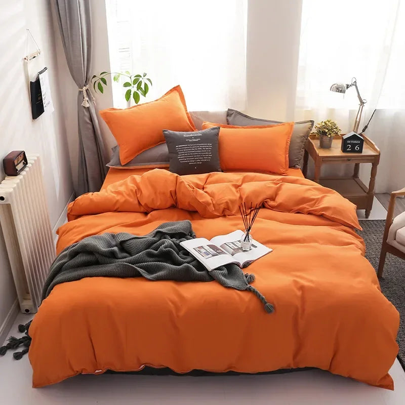 Nordic 3/4Pcs Solid Solor Bedding Set Home Duvet Cover Sheet Quilt Cover AB side Bedroom Decor Queen King Size 150x200 220x240