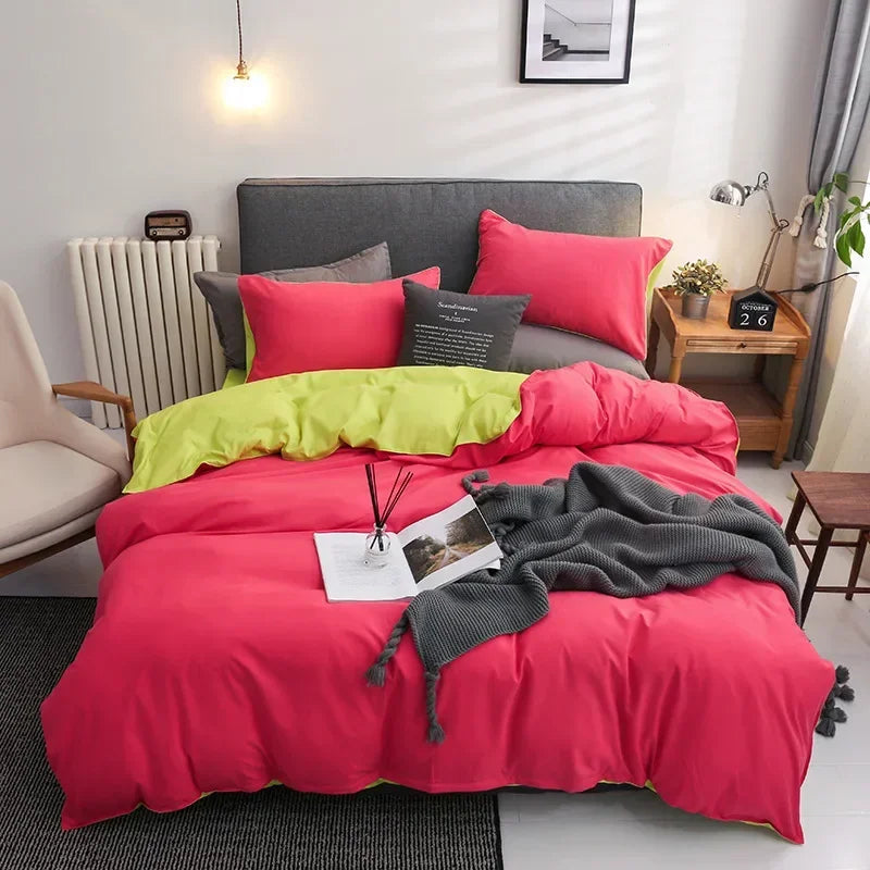 Nordic 3/4Pcs Solid Solor Bedding Set Home Duvet Cover Sheet Quilt Cover AB side Bedroom Decor Queen King Size 150x200 220x240