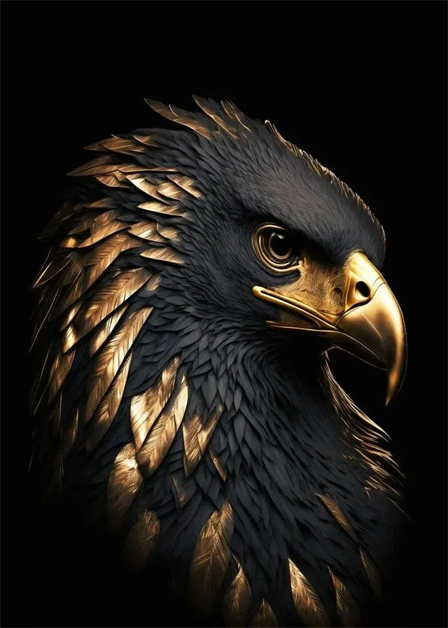 Black Gold Eagle Lion Canvas Painting Metal Poster Wall Art Nordic Deer Tiger Wolf Swan Aesthetic Picture for Living Room Decor