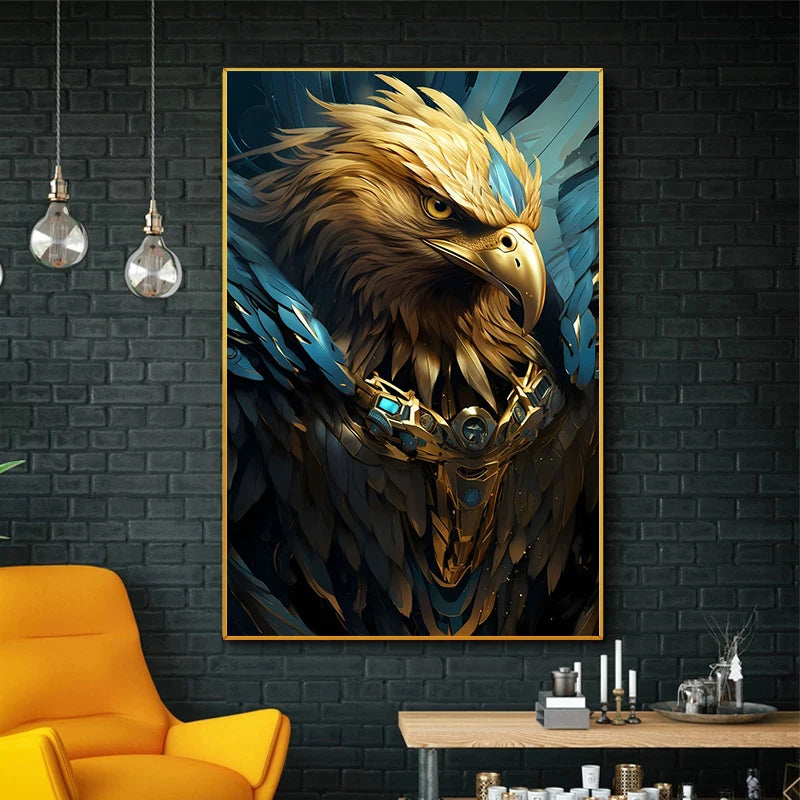 Golden Eagle Poster Bird Head Handsome Sharp Gold Animal Prints Canvas Painting Wall Art Pictures Home Room Modern Decoration